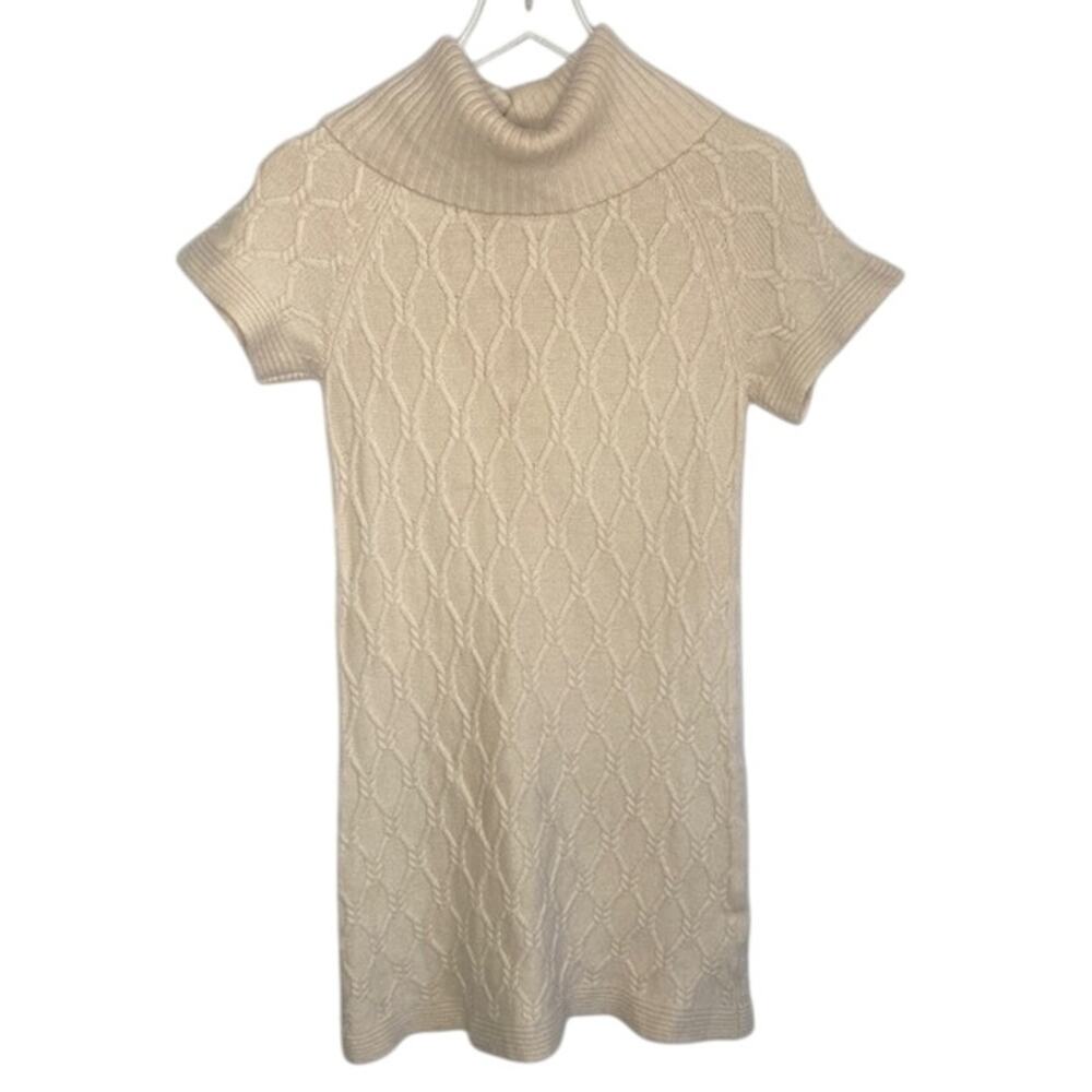 BANANA REPUBLIC Cream Extra Fine Merino Wool Cableknit Sweater Dress Sz M Petite